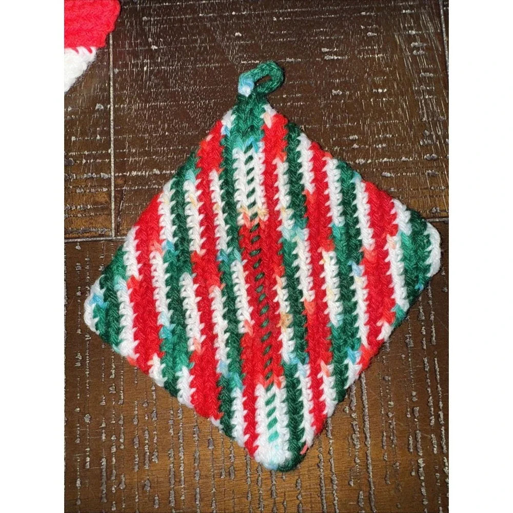 3 Handmade Crochet‎ Potholder Hot Pad Christmas Kitchen Decor Double Thickness